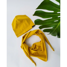 Dūminės geltonos spalvos džersio kepurė su kaklaskare