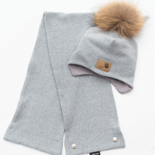 Vaikiška žieminė kepurė be raištelių, su vienu kailiniu bumbulu + mova