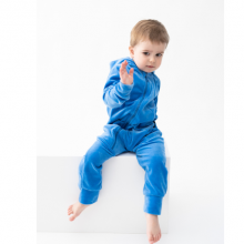 Žydros spalvos vaikiškas kombinezonas su gobtuvu ir kišenėmis